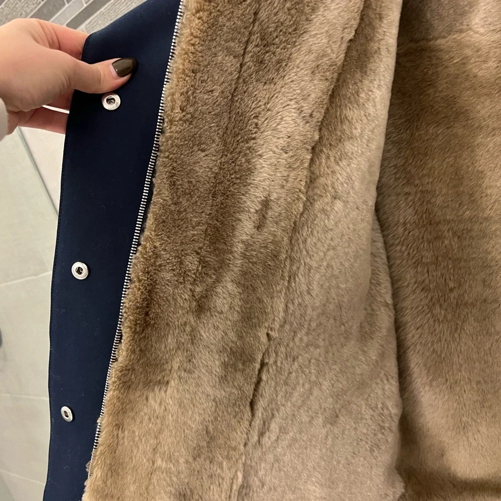 NWT!!! Theory utility outerwear navy ocean REAL shearling lamb fur - Picture 10 of 13